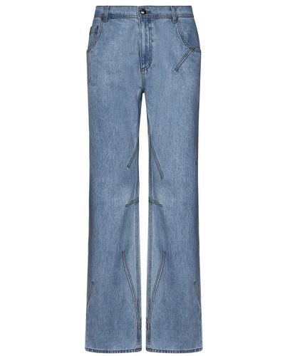 ANDERSSON BELL Jeans blu a gamba larga con cuciture a contrasto
