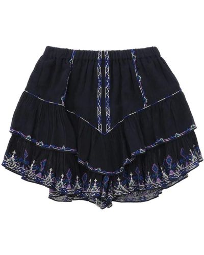 Isabel Marant Shorts de algodón bordados con volantes - Azul