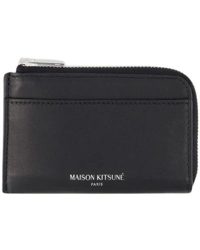Maison Kitsuné Porta carte con zip in pelle nera - Nero