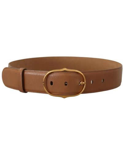 Dolce & Gabbana Brown Leather Gold Metal Oval Buckle Belt