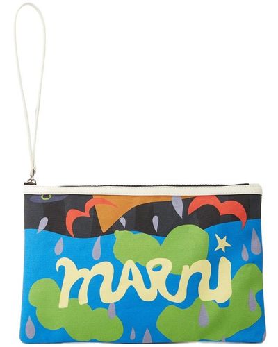 Marni Grafikdruck baumwoll-canvas tasche - Blau