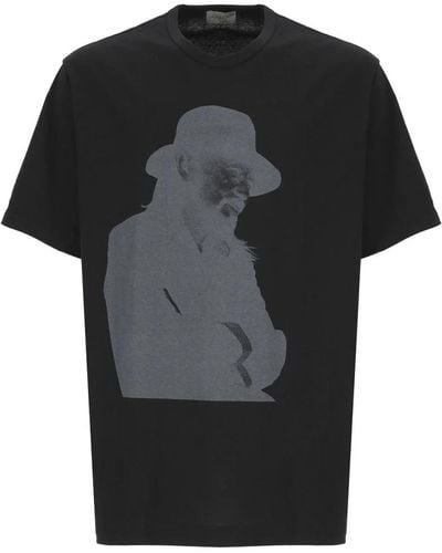 Yohji Yamamoto Schwarzes baumwoll-t-shirt mit druck