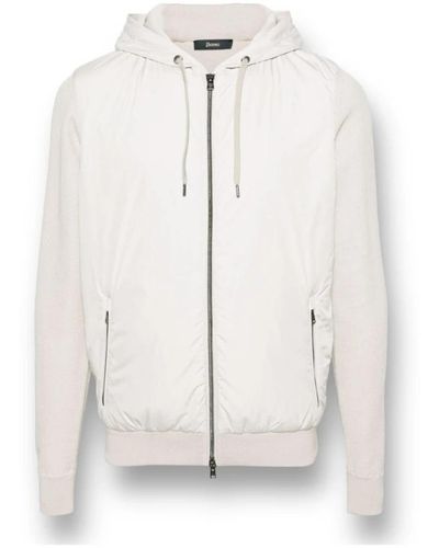 Herno Knitted-panelled Zipped Hooded Drawstring Jacket - White