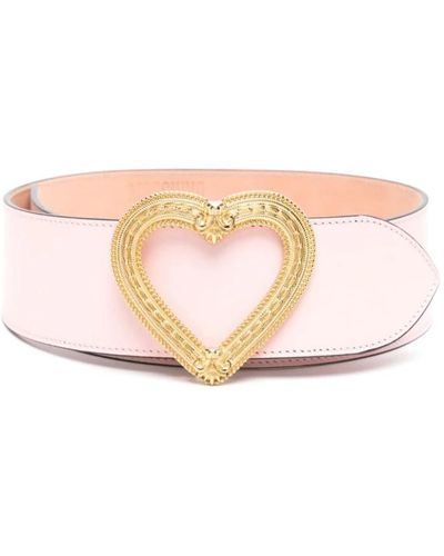 Moschino Cinturón de cuero rosa con hebilla en forma de corazón