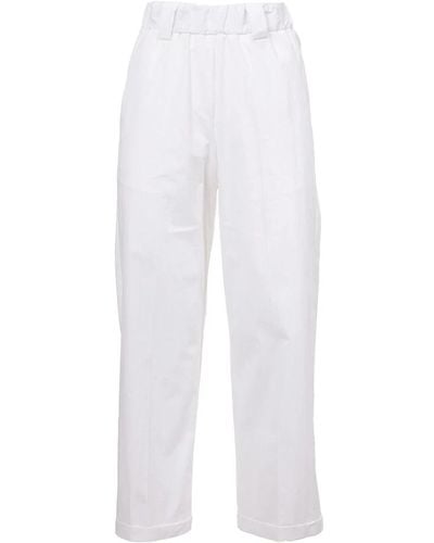 Le Tricot Perugia Pantalones de algodón con cintura elástica y bolsillos - Blanco