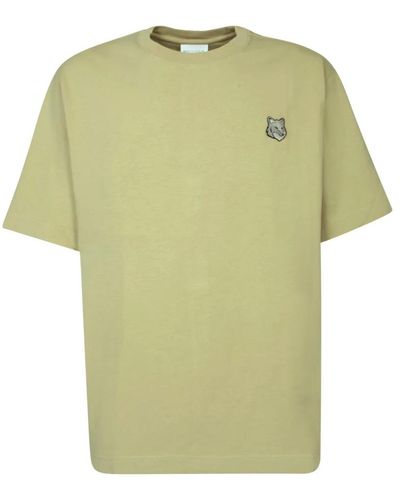 Maison Kitsuné Beiges t-shirt mit gesticktem patch - Grün