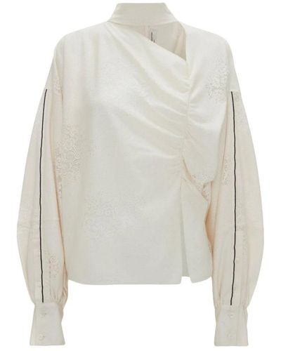Victoria Beckham Jersey asimétrico de algodón con lazo - Blanco