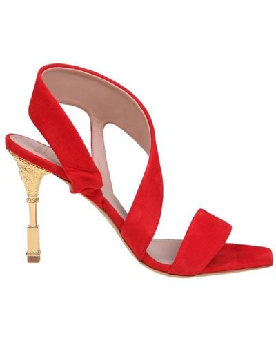 Balmain Rote wildleder sandalen mit eckiger spitze