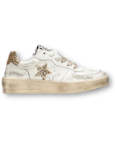 2Star Brillantina oro padel sneakers bianca - Blanco