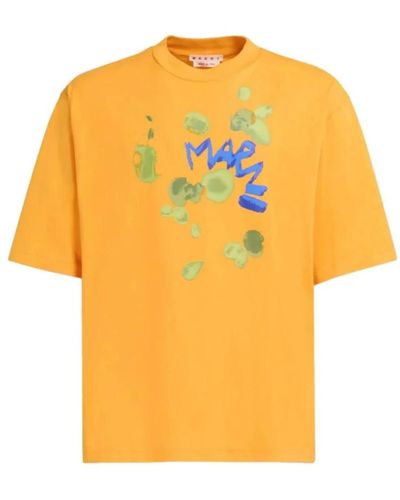 Marni T-shirt in cotone biologico con fiori - Giallo
