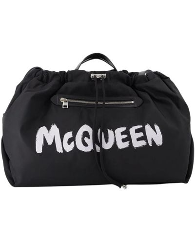Alexander McQueen Grande borsa in corda in poliestere nero e bianco