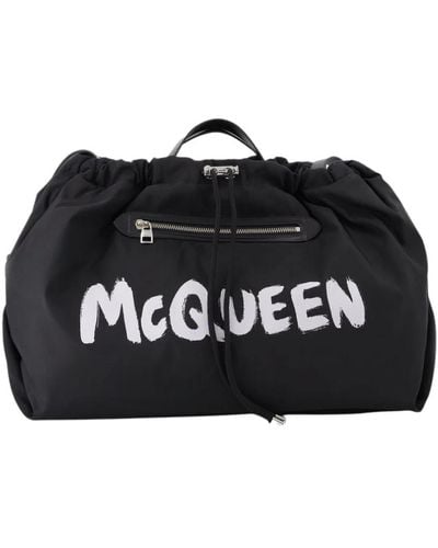 Alexander McQueen Große kordel-tasche aus schwarzem und weißem polyester