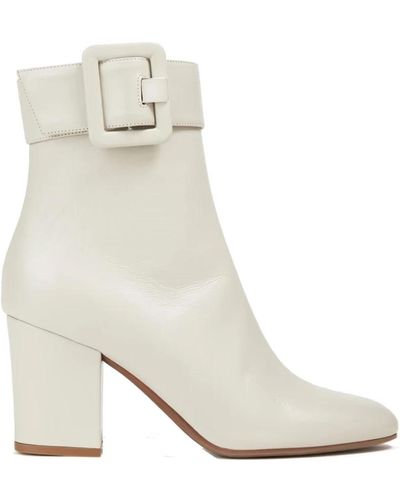 Sergio Rossi Buckled Leather Ankle Boots - White