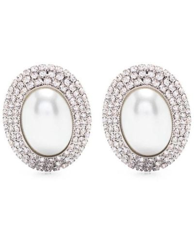 Alessandra Rich Perlen kristall ovaler ohrring,silberne ohrringe mit kristallverzierung - Mettallic