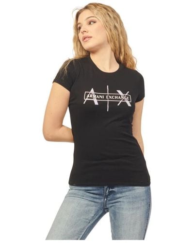 Armani Exchange Camiseta slim fit de algodón orgánico con estampado maxi - Negro
