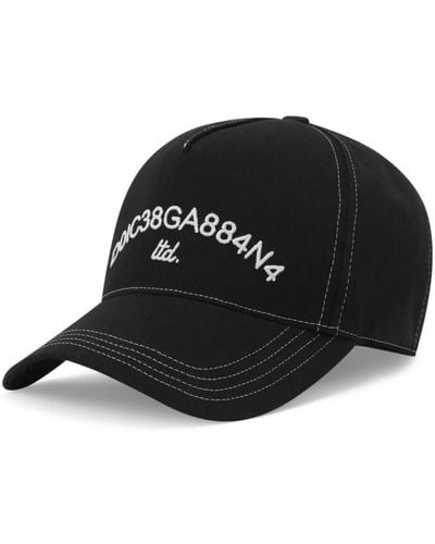 Dolce & Gabbana Schwarze baumwoll-logo-bestickte hüte