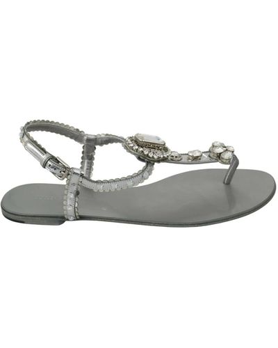 Dolce & Gabbana Sandalias flip flop plateadas con cristales - Metálico