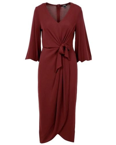 Ralph Lauren Vestido midi bordeaux elegante con falda envuelta - Rojo