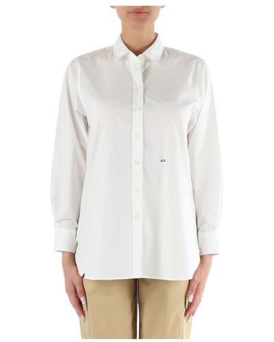 Sun 68 Camisa de algodón oversize con bordado de logo - Blanco