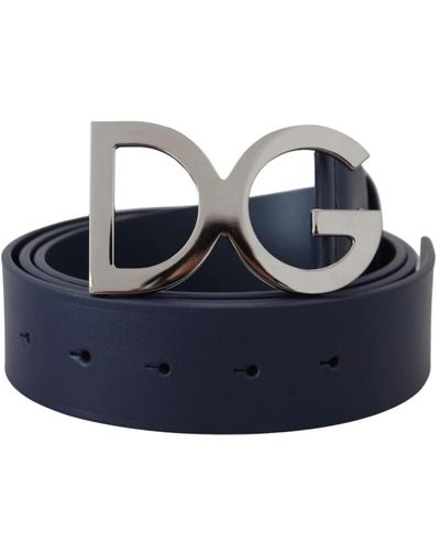 Dolce & Gabbana Blaues leder silberton dg metallschnalle gürtel
