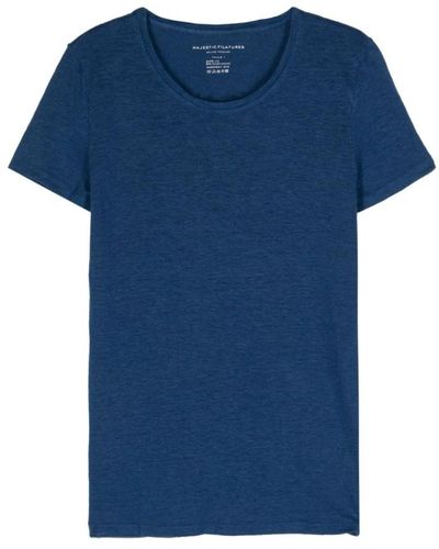 Majestic Filatures Blaues leinen-jersey-t-shirt