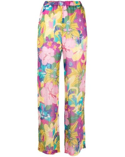 MSGM Pantalon droit à imprimé tropical - Rose