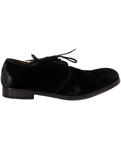 Dolce & Gabbana Chaussures derby noires en velours à lacets style vieilli