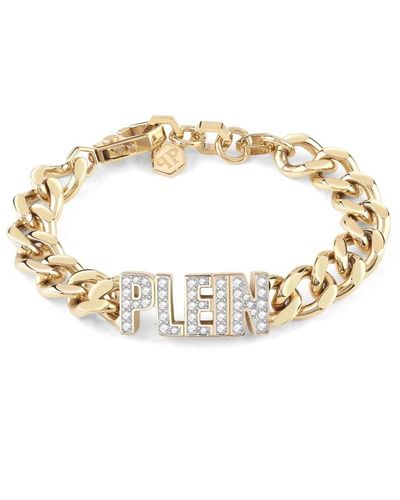 Philipp Plein Gold lettering edelstahl armband - Mettallic