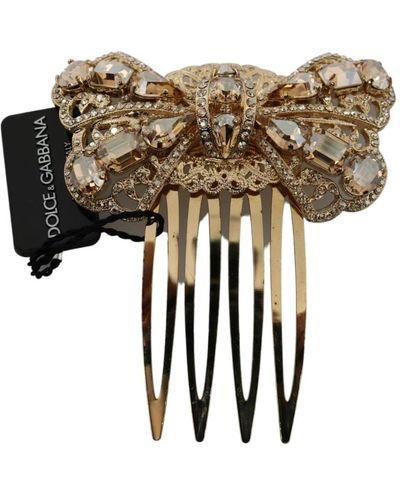 Dolce & Gabbana Gouden Messing Doorzichtige Kristallen Haarstok Accessoire Kam - Zwart