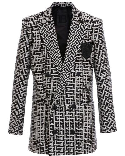 Balmain Zweireihiger zweifarbig gewebter blazer - Schwarz