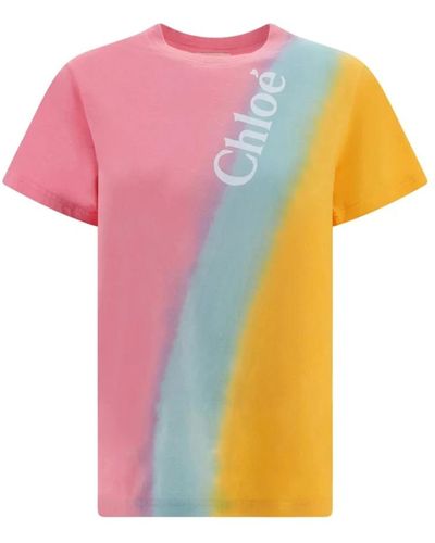 Chloé Rosa baumwoll-t-shirt mit logo-detail - Pink