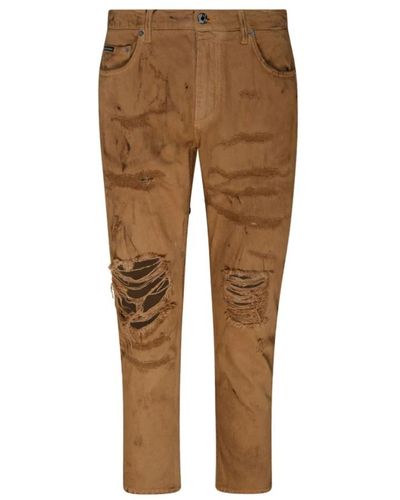 Dolce & Gabbana Jeans slim fit strappati marrone chiaro