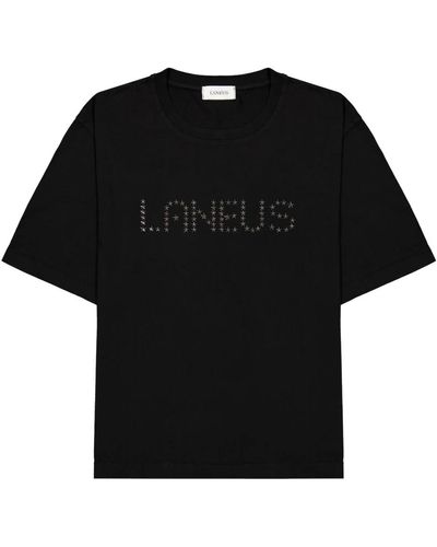 Laneus Schwarzes t-shirt mit nieten und schriftzug