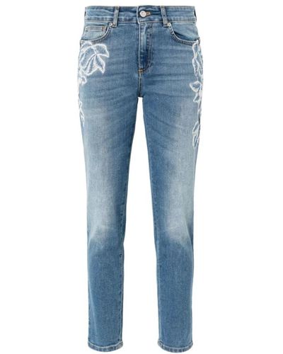 Ermanno Scervino Blaue denim-jeans mit blumenstickerei