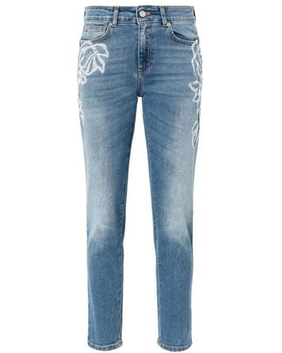 Ermanno Scervino Jeans denim azul con bordado floral