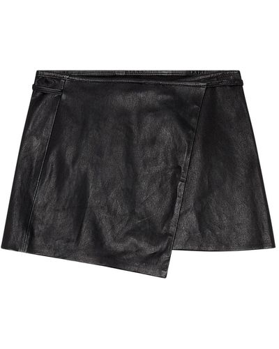DIESEL Minifalda envolvente de cuero elástico - Negro