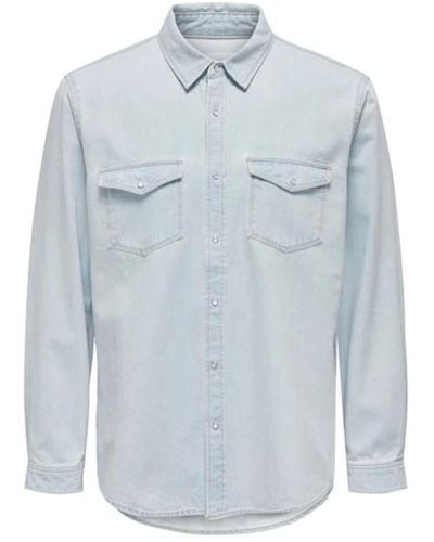 Only & Sons Denim Shirts - Blue