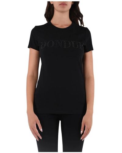 Dondup Camiseta de algodón jersey con logo de pedrería - Negro