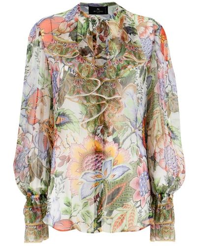 Etro Blusa de seda con volantes - Verde