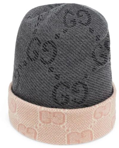 Gucci Logo beanie reversibile grigio/rosa cappello