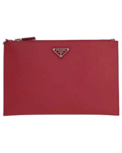 Prada Rote saffiano-leder-clutch mit silberner hardware und abnehmbarem handgelenkriemen