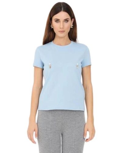 Elisabetta Franchi Perlen charm t-shirt mit piercing - Blau