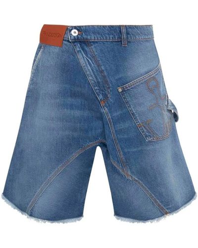 JW Anderson Bermuda-shorts mit kontrastierenden nähten,indigo denim wide leg jeans - Blau