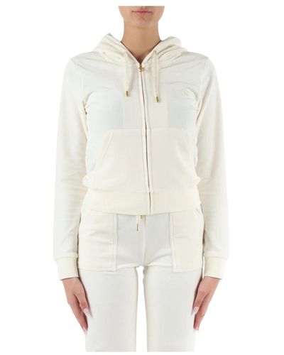 Juicy Couture Samtbestickter hoodie mit reißverschluss - Weiß