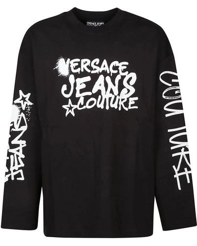 Versace Jeans Couture Schwarzes logo dripping langarm t-shirt