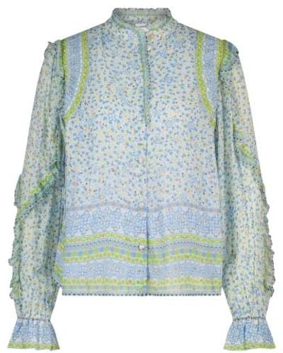 FABIENNE CHAPOT Blusa transparente con estampado bonito y detalles de lurex - Azul