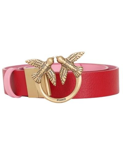 Pinko Cinturón reversible rojo y rosa con hebilla love birds diamond cut