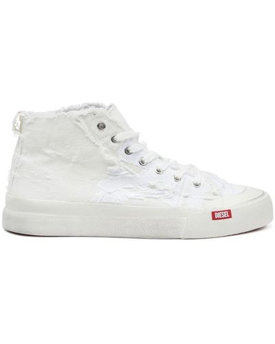 DIESEL S-athos mid - high top-sneakers aus vielgetragene gazé und denim - Weiß