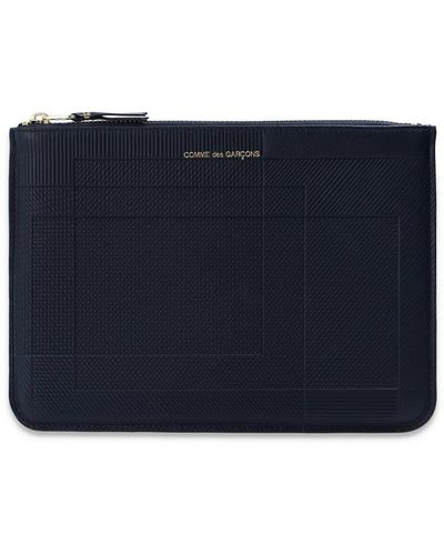 Comme des Garçons Leather pouch with logo - Blu