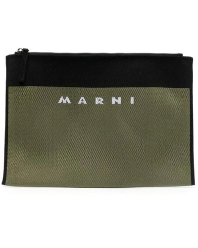 Marni Grüne logo-bestickte reißverschluss-clutch-tasche